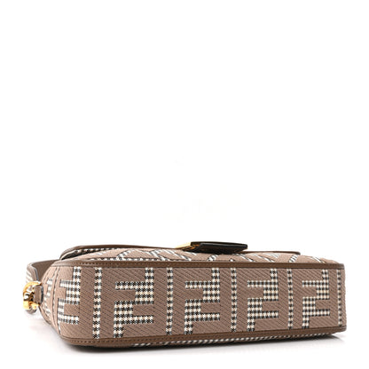 Fendi Wool Vitello King Houndstooth FF Embroidered Baguette Beige Moro 4 of 10