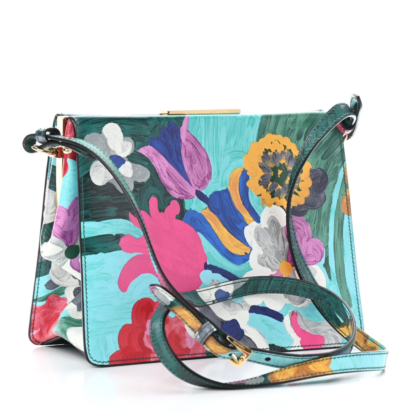 Saffiano Floral Printed Light Frame Bag Multicolor