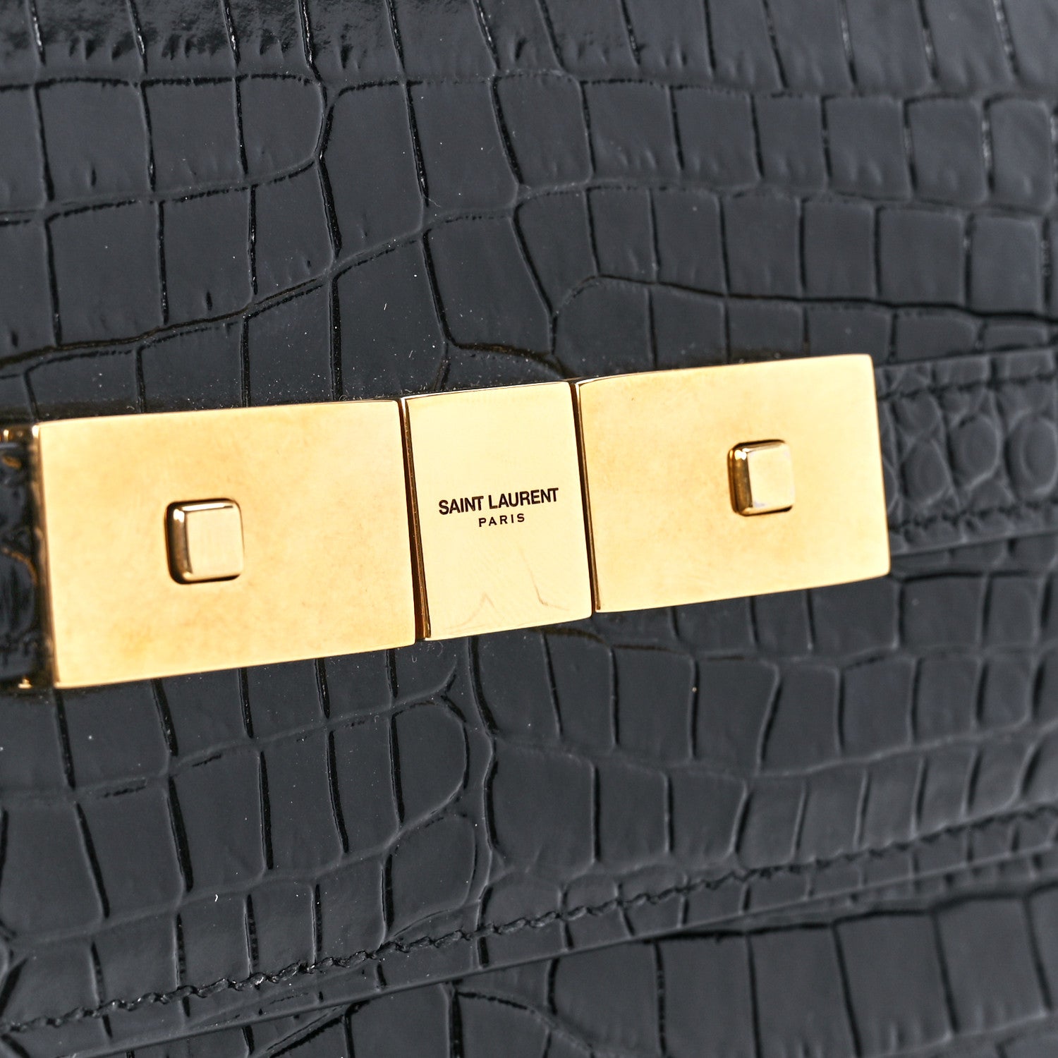 Saint Laurent Shiny Calfskin Crocodile Embossed Small Manhattan Baguette Black 8 of 12
