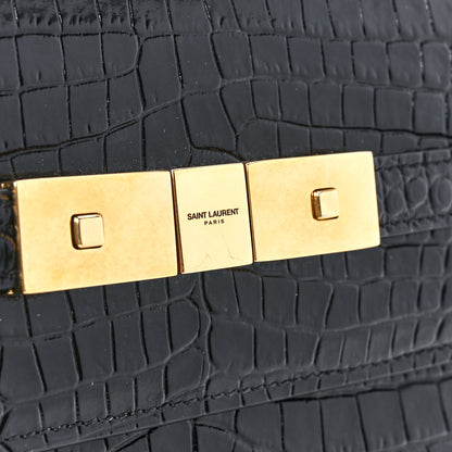 Saint Laurent Shiny Calfskin Crocodile Embossed Small Manhattan Baguette Black 8 of 12