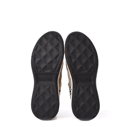 Chanel Suede Calfskin Embroidered CC Sneakers 36.5 Beige Black 7 of 11