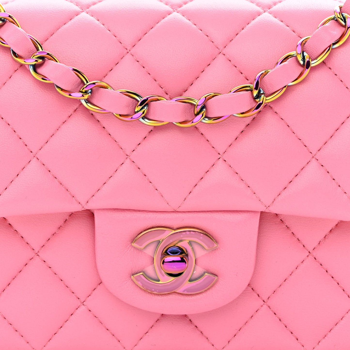 Lambskin Quilted Mini Rectangular Flap Pink Yellow