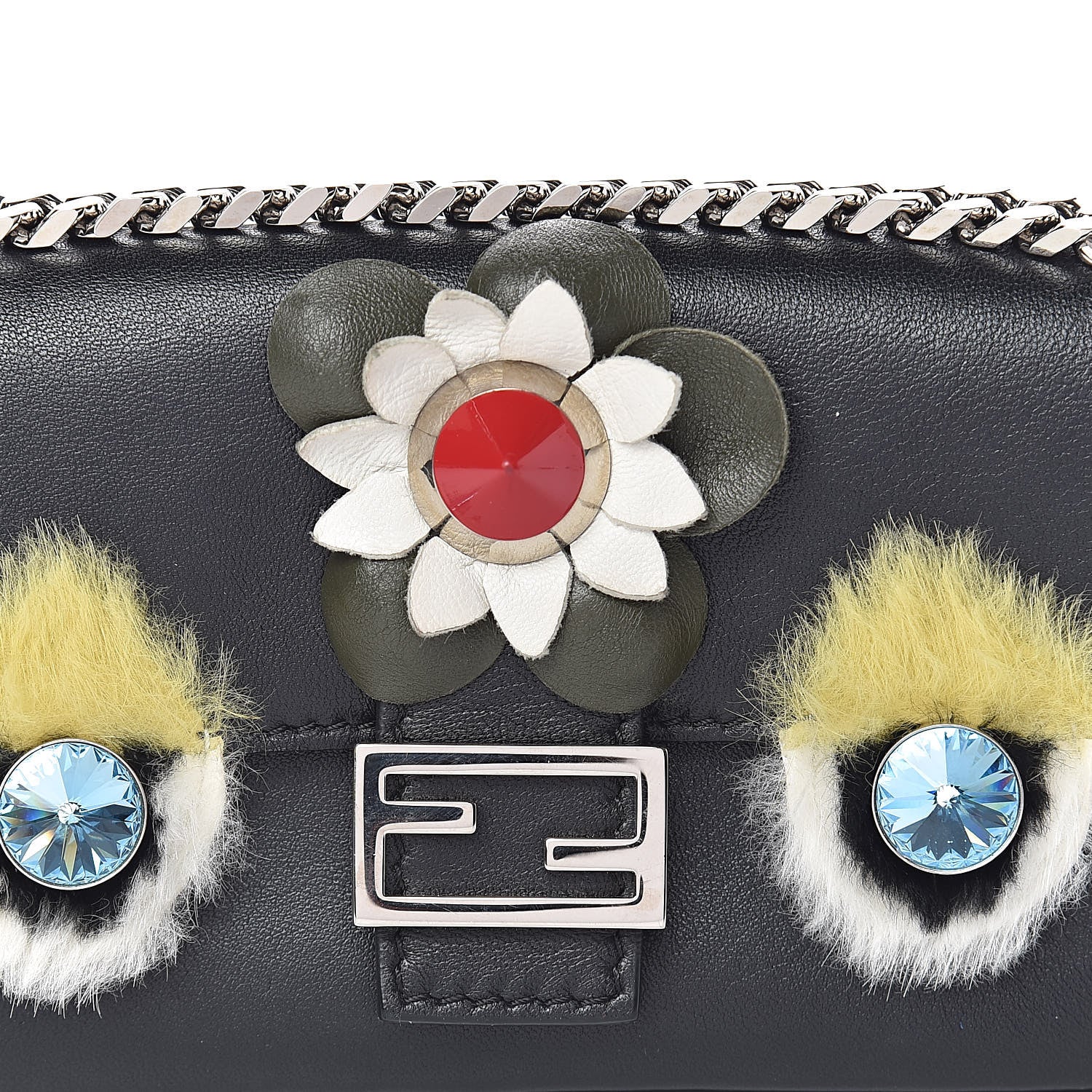 Fendi Shiny Nappa Rabbit Fur Crystal Flowerland Micro Buggie Baguette Black Mojito Multicolor 13 of 13