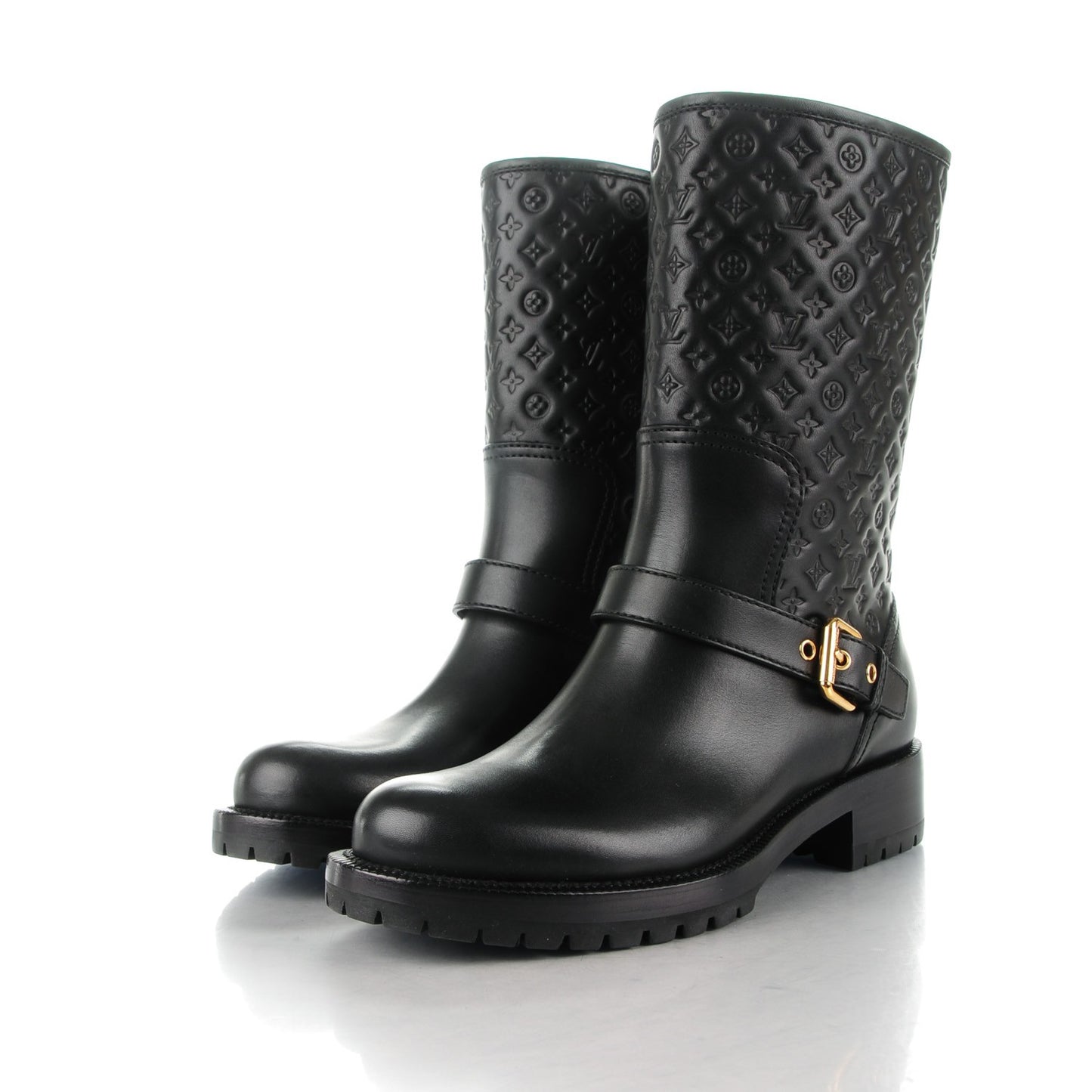 Calfskin Embossed Monogram Rebellion Half Boots 36.5 Black