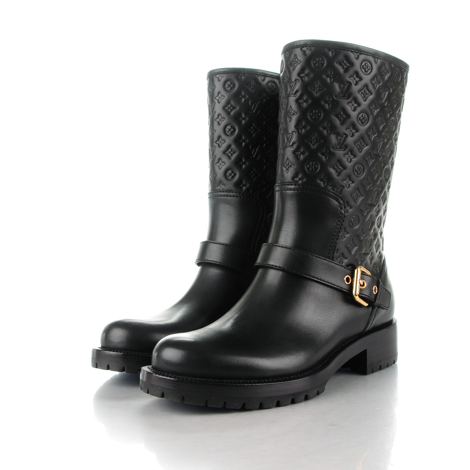 Louis Vuitton Calfskin Embossed Monogram Rebellion Half Boots 36.5 Black 3 of 8
