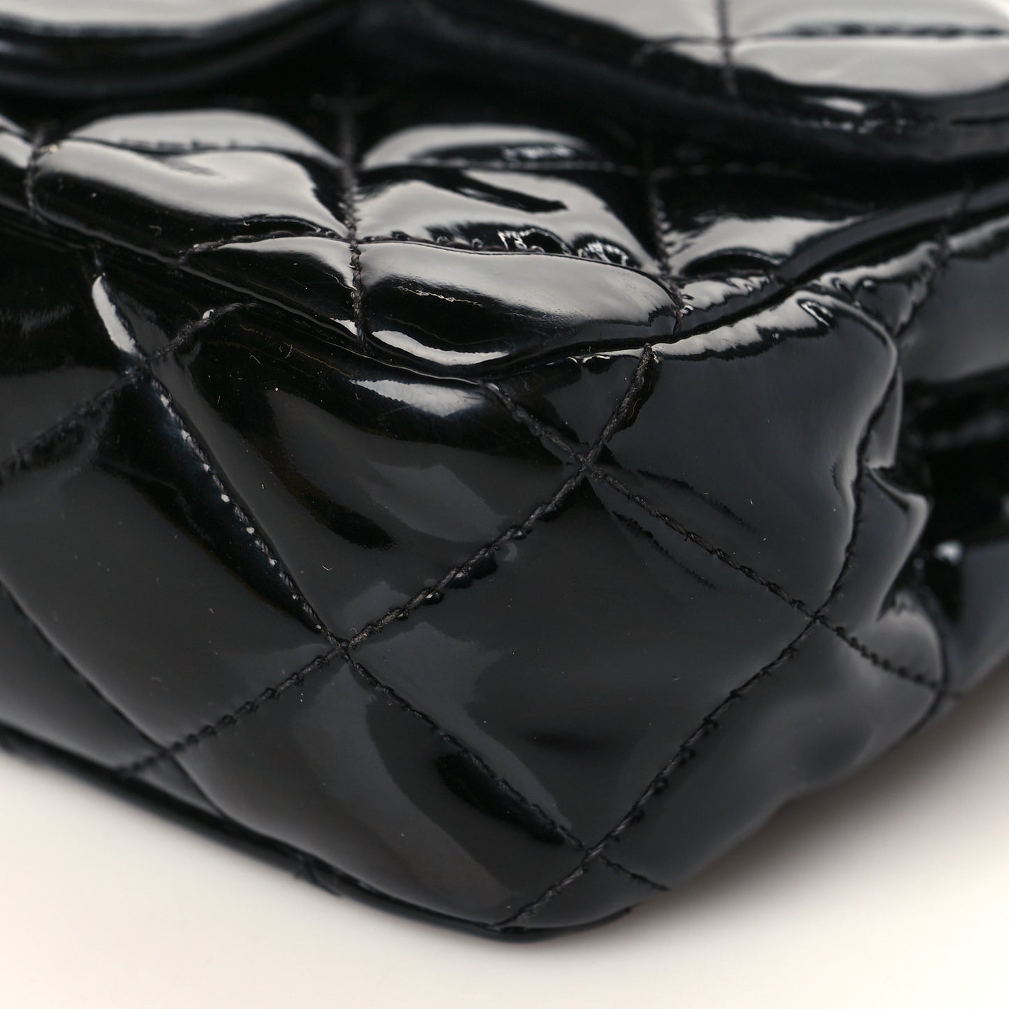 Patent Calfskin Quilted Extra Mini Rectangular Flap Black