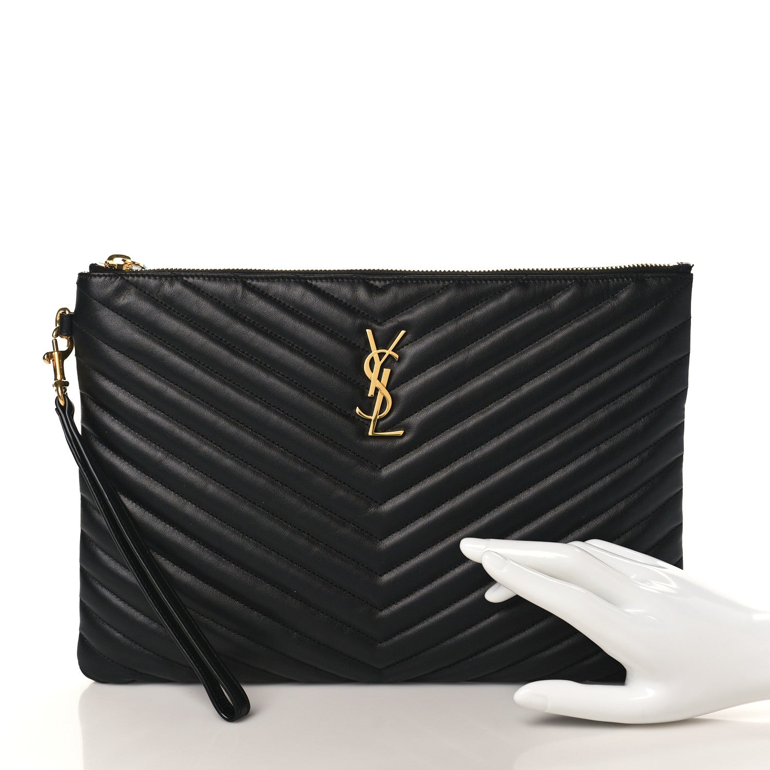 Saint Laurent Calfskin Matelasse Monogram Cassandre Tablet Pouch Black 2 of 7