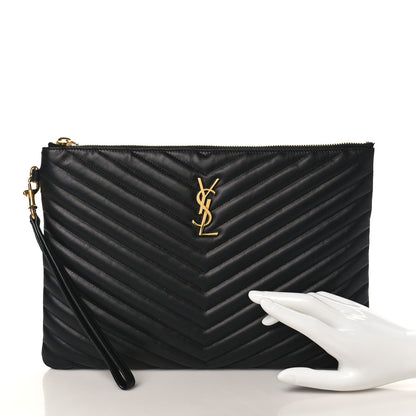 Saint Laurent Calfskin Matelasse Monogram Cassandre Tablet Pouch Black 2 of 7