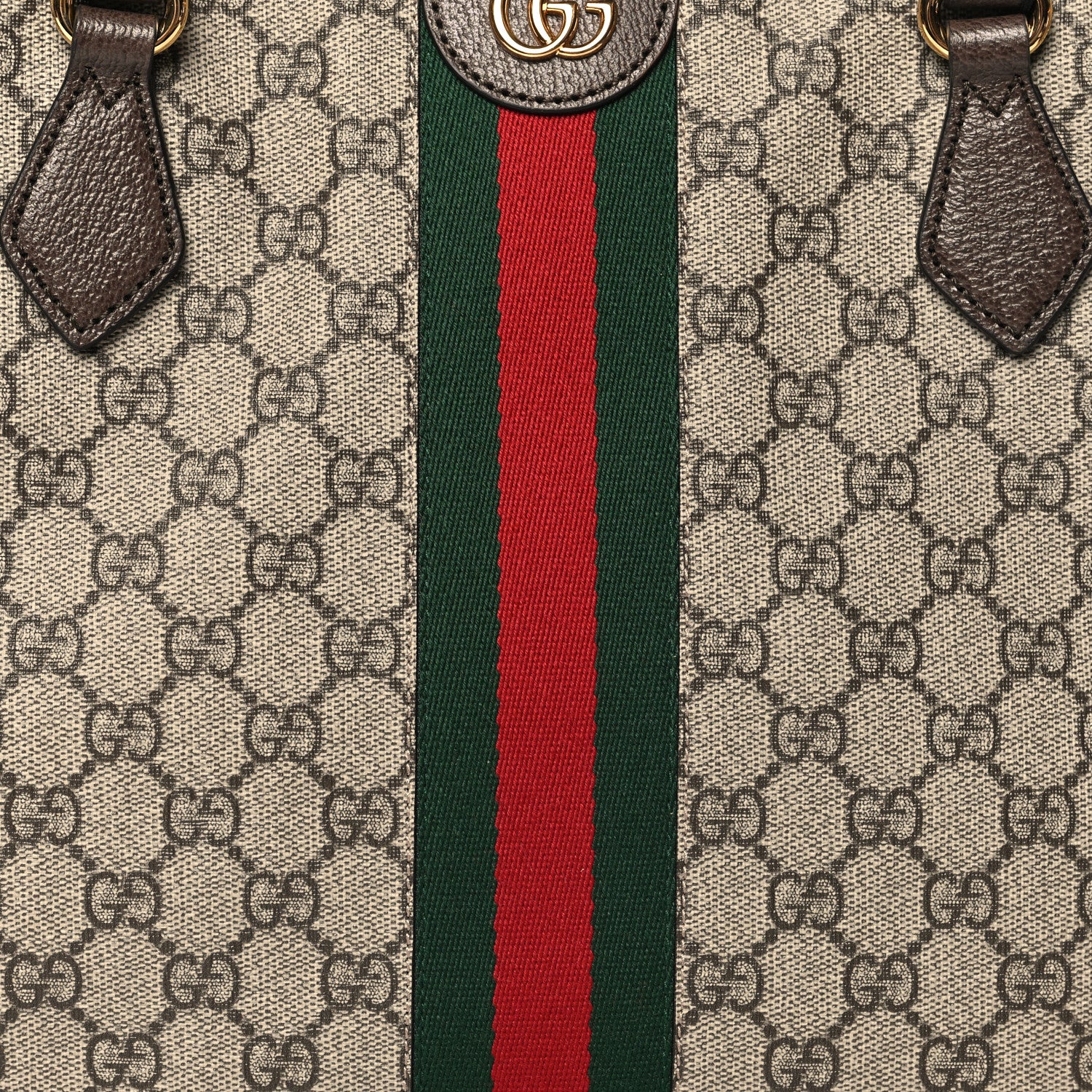 Gucci GG Supreme Monogram Textured Calfskin Web Medium Ophidia Shopping Tote Beige Ebony New Acero 9 of 11