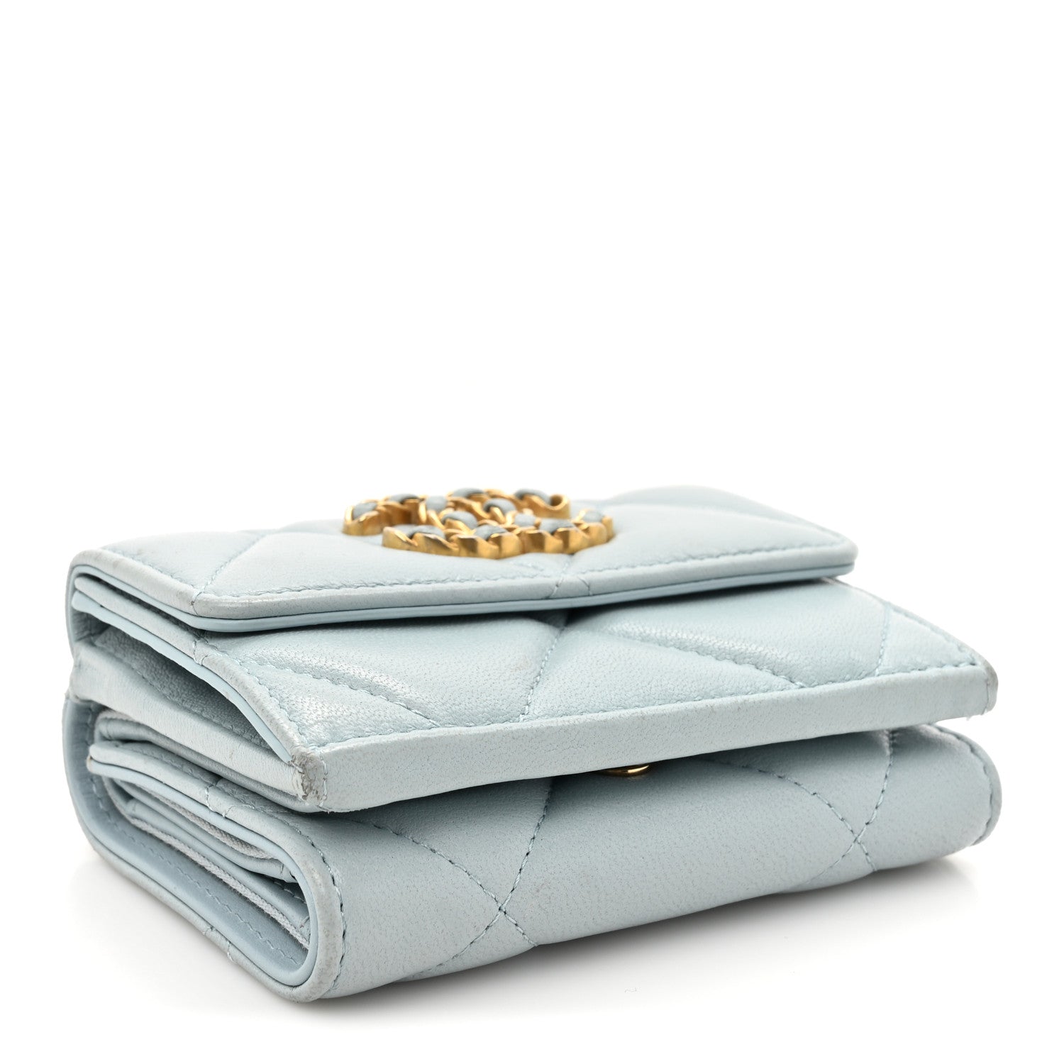 Chanel Lambskin Quilted Chanel 19 Flap Card Holder Light Blue 4 of 13