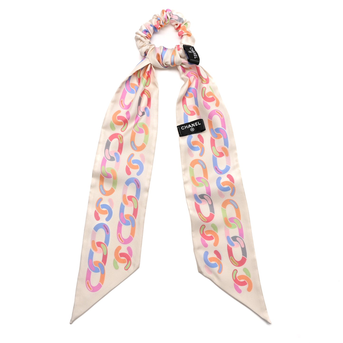 Silk CC Scrunchie and Scarf Hair Tie Set White Multicolor