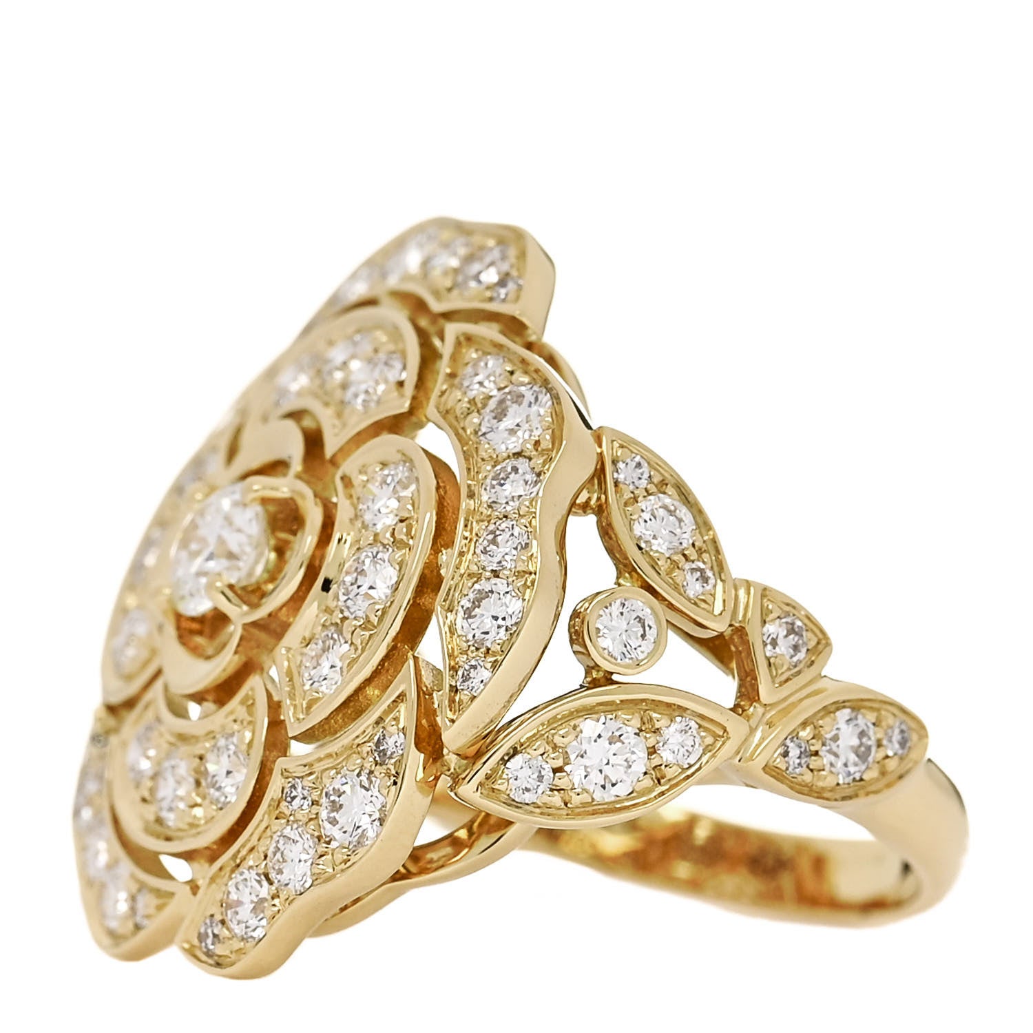 Chanel 18K Yellow Gold Diamond Bouton de Camelia Ring 49 5 3 of 5