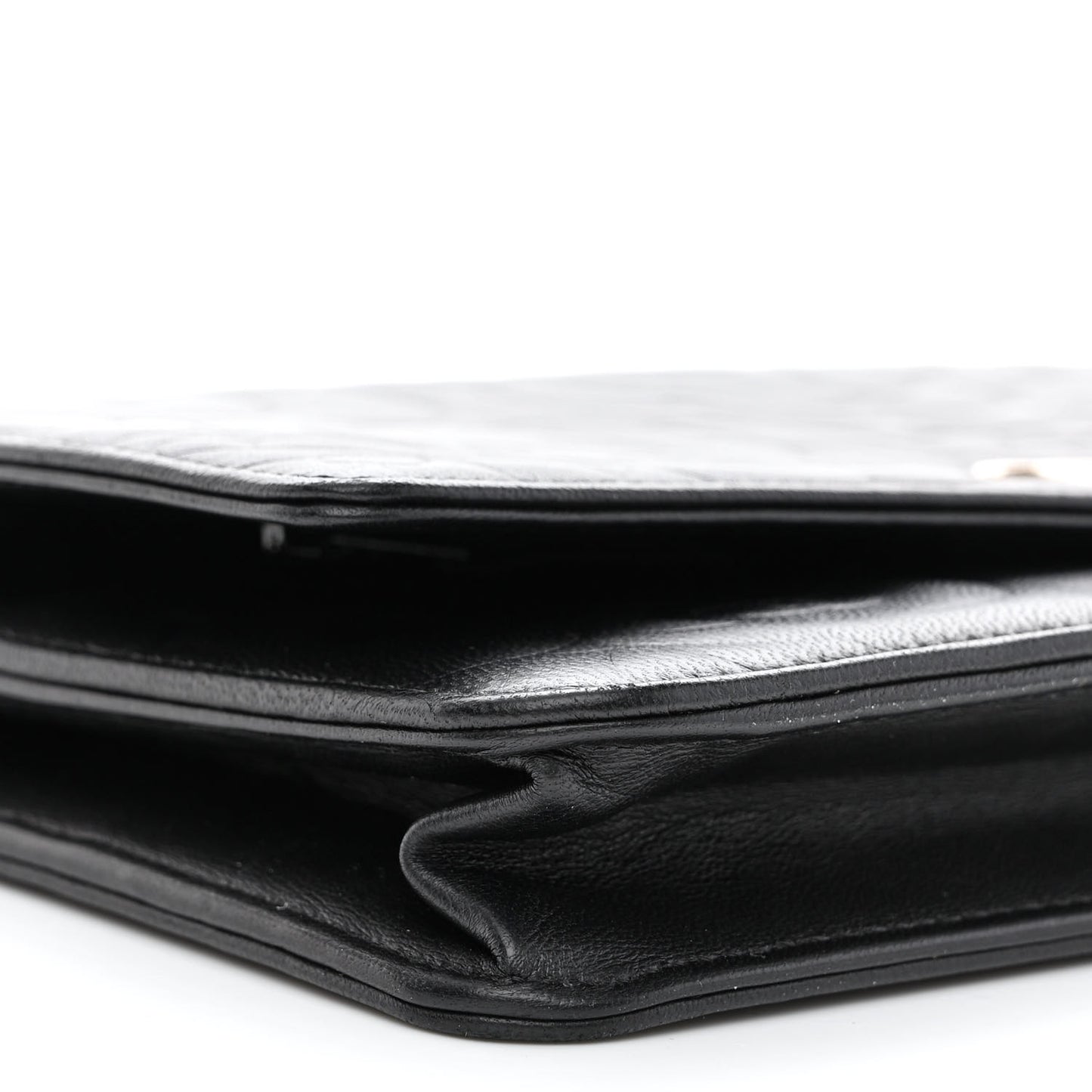 Lambskin Camellia Embossed Wallet on Chain WOC Black