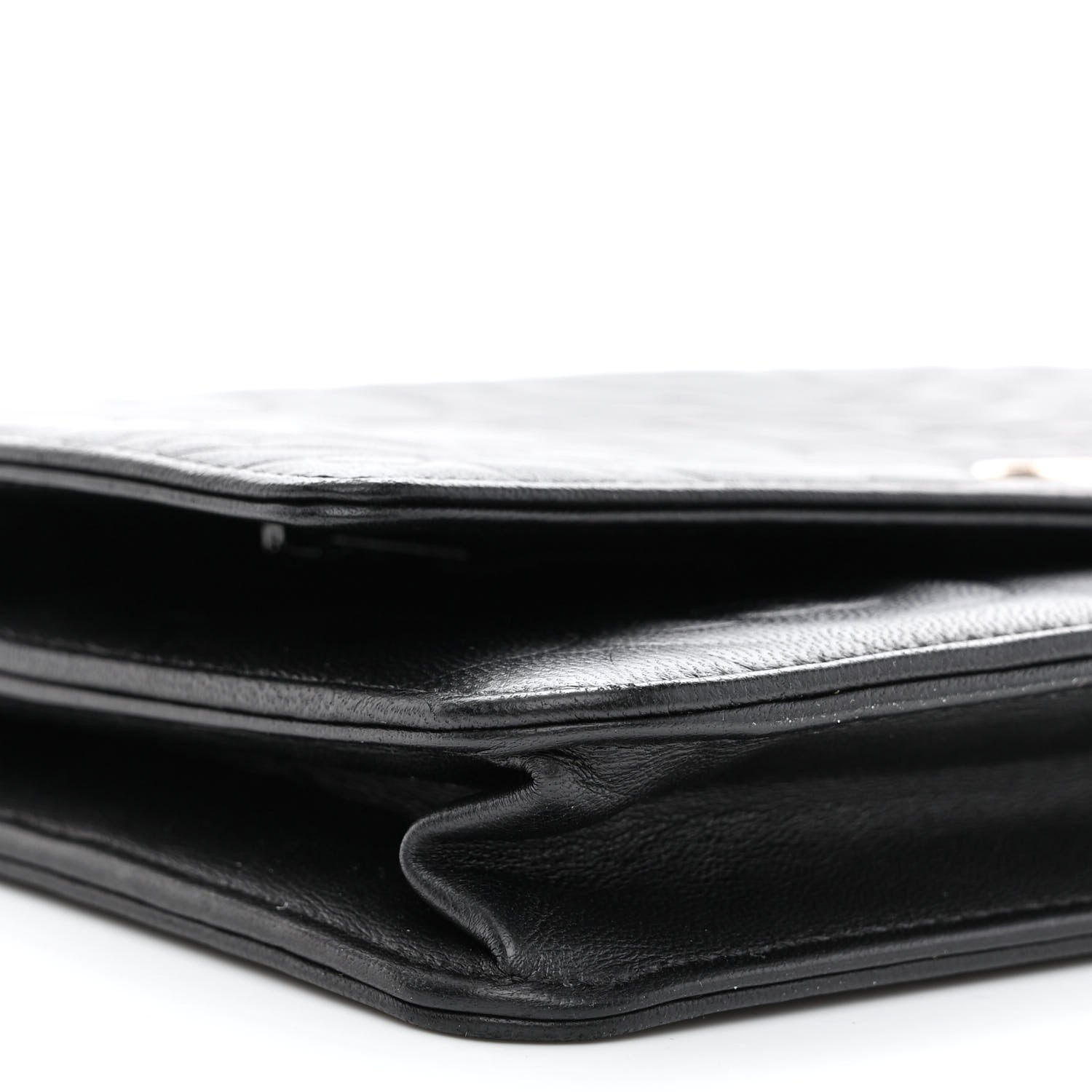 Chanel Lambskin Camellia Embossed Wallet on Chain WOC Black 10 of 12