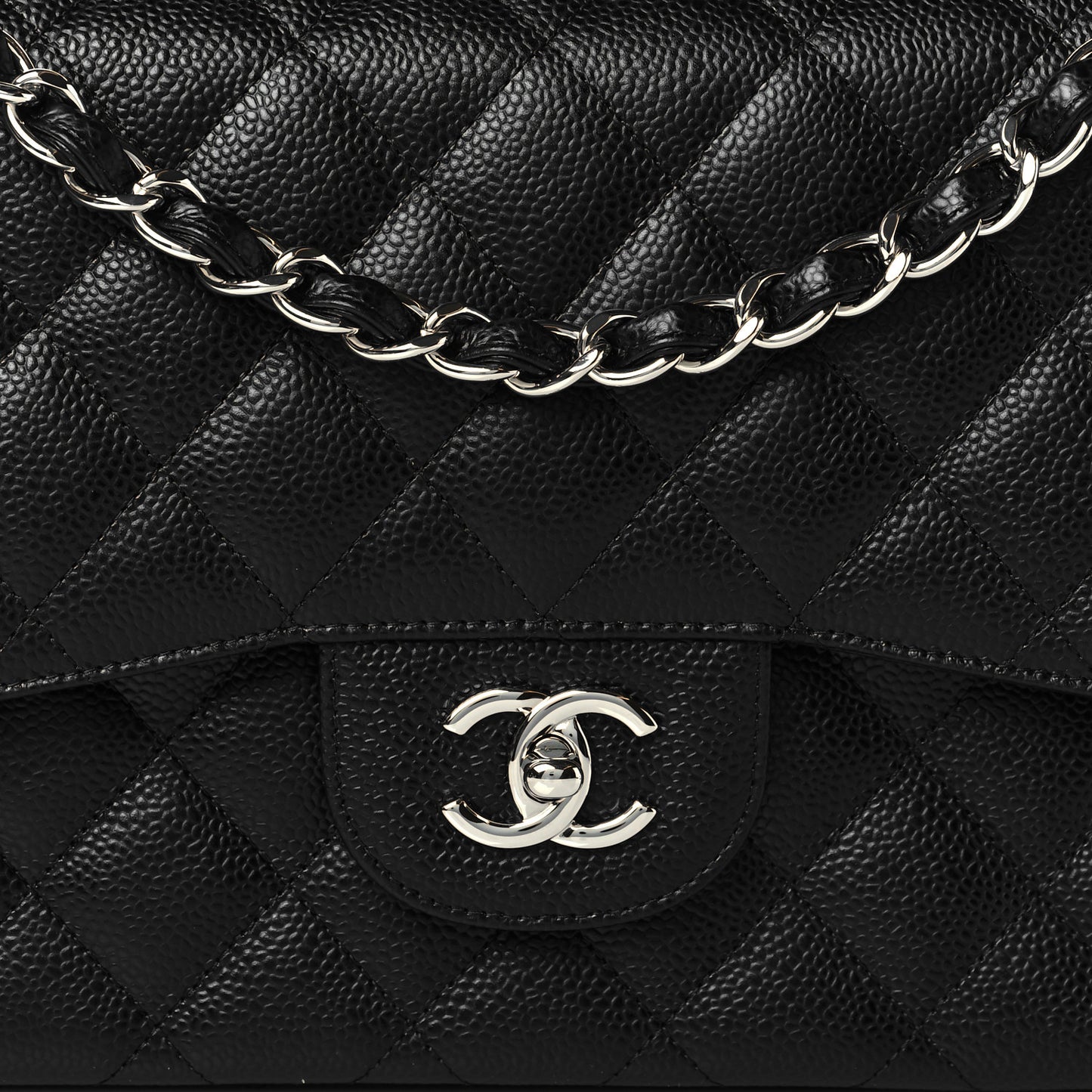 Caviar Quilted Jumbo Double Flap Black