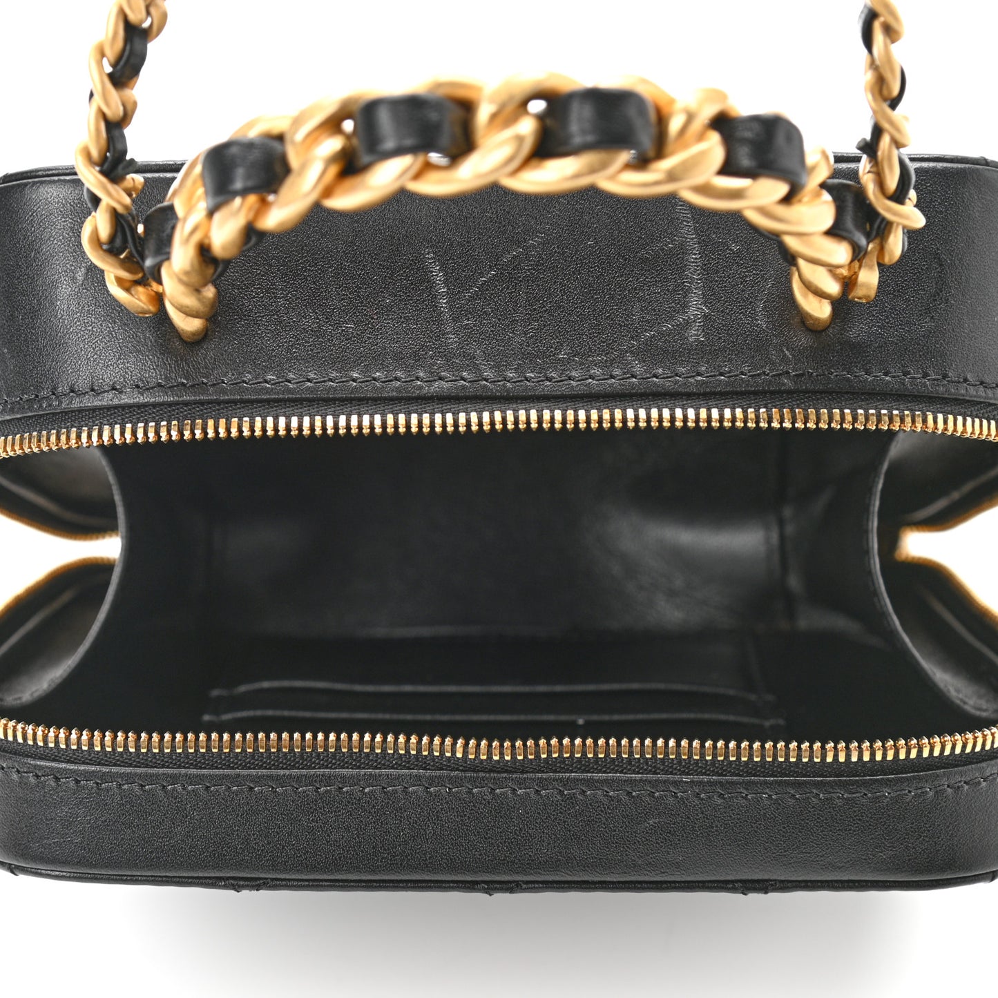 Lambskin Quilted Top Handle Small Vanity Case Black