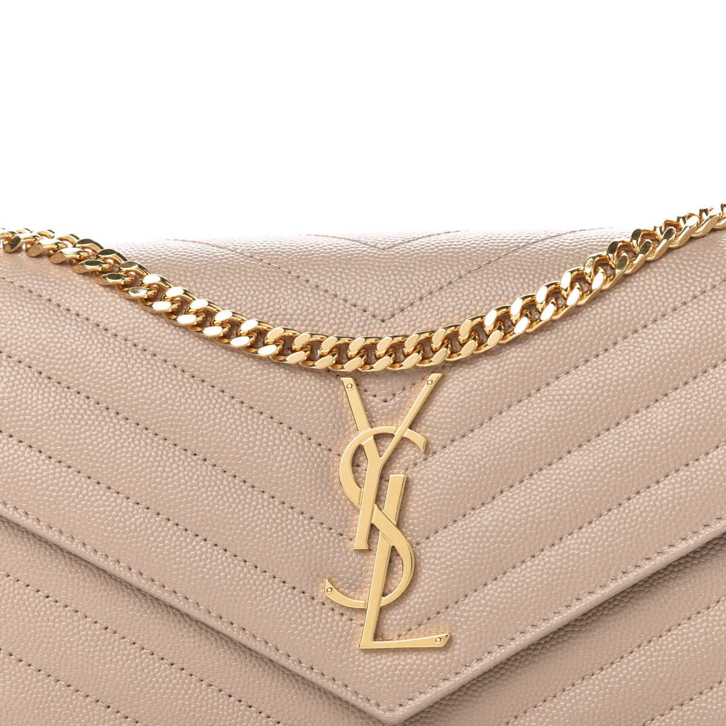 Grain De Poudre Matelasse Chevron Monogram Chain Wallet Dark Beige