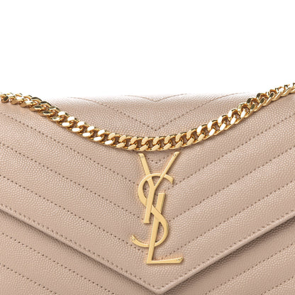 Saint Laurent Grain De Poudre Matelasse Chevron Monogram Chain Wallet Dark Beige 9 of 10