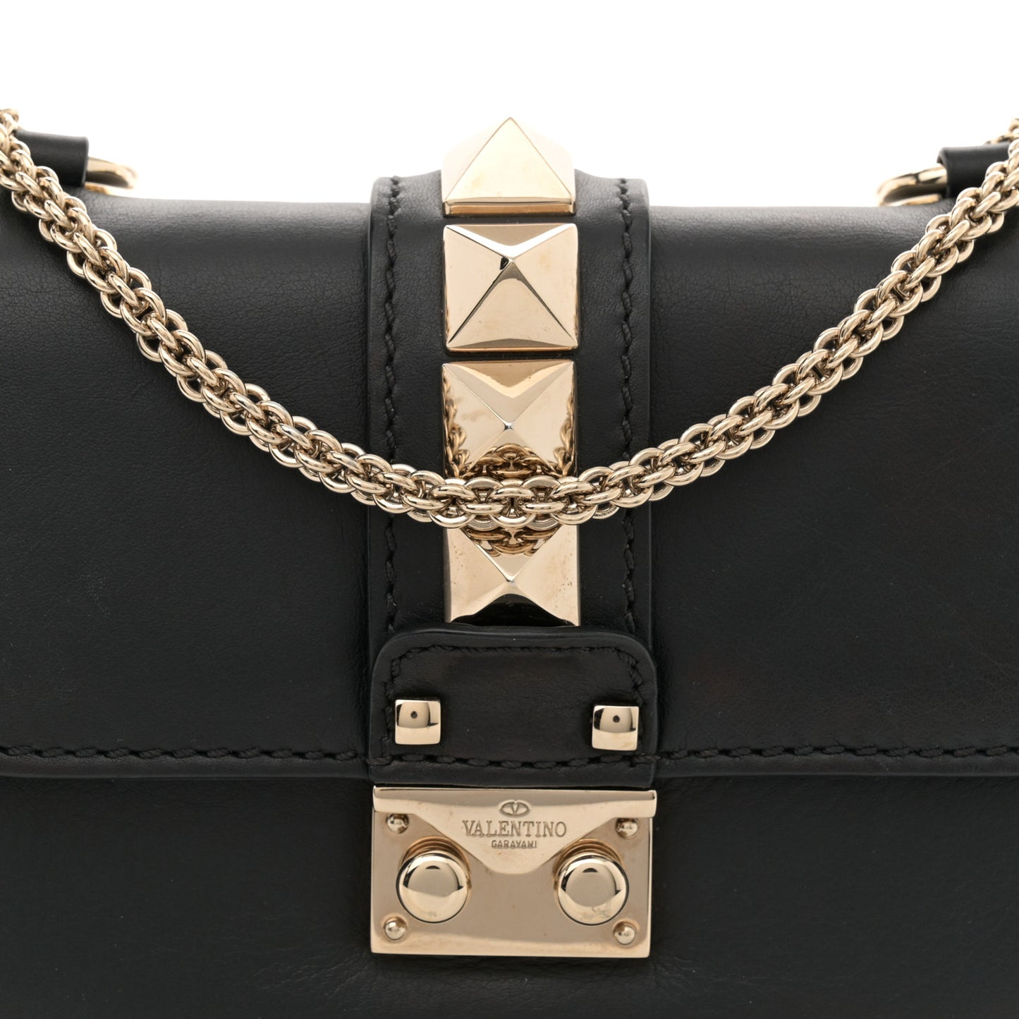 Vitello Mini Glam Lock Rockstud Flap Black