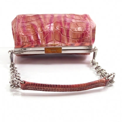 Prada Crocodile Embossed Frame Pink Orange 4 of 12