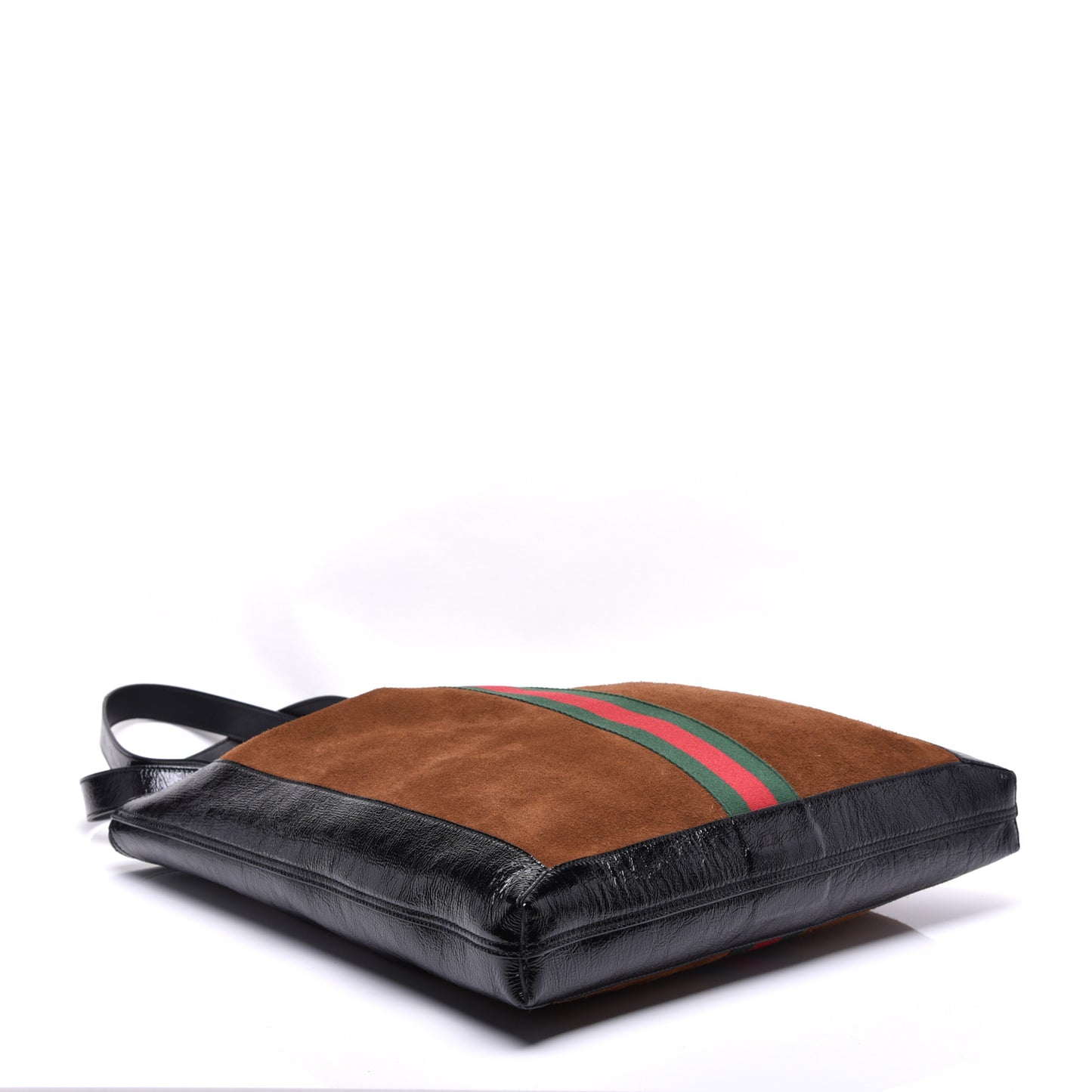 Suede Patent Web Large Ophidia Vertical Shopping Tote Nocciola Black