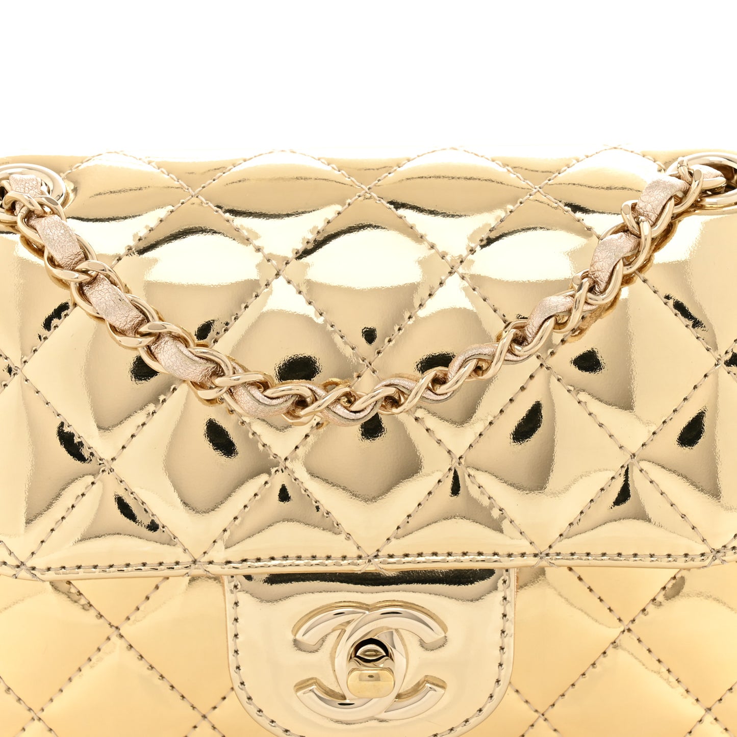 Mirror Calfskin Metallic Calfskin Quilted Hollywood Boulevard Mini Flap With Star Coin Purse Gold