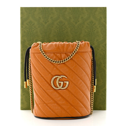 Gucci Vintage Effect Calfskin Matelasse Diagonal Mini Torchon GG Marmont 2.0 Bucket Bag Cognac 11 of 11