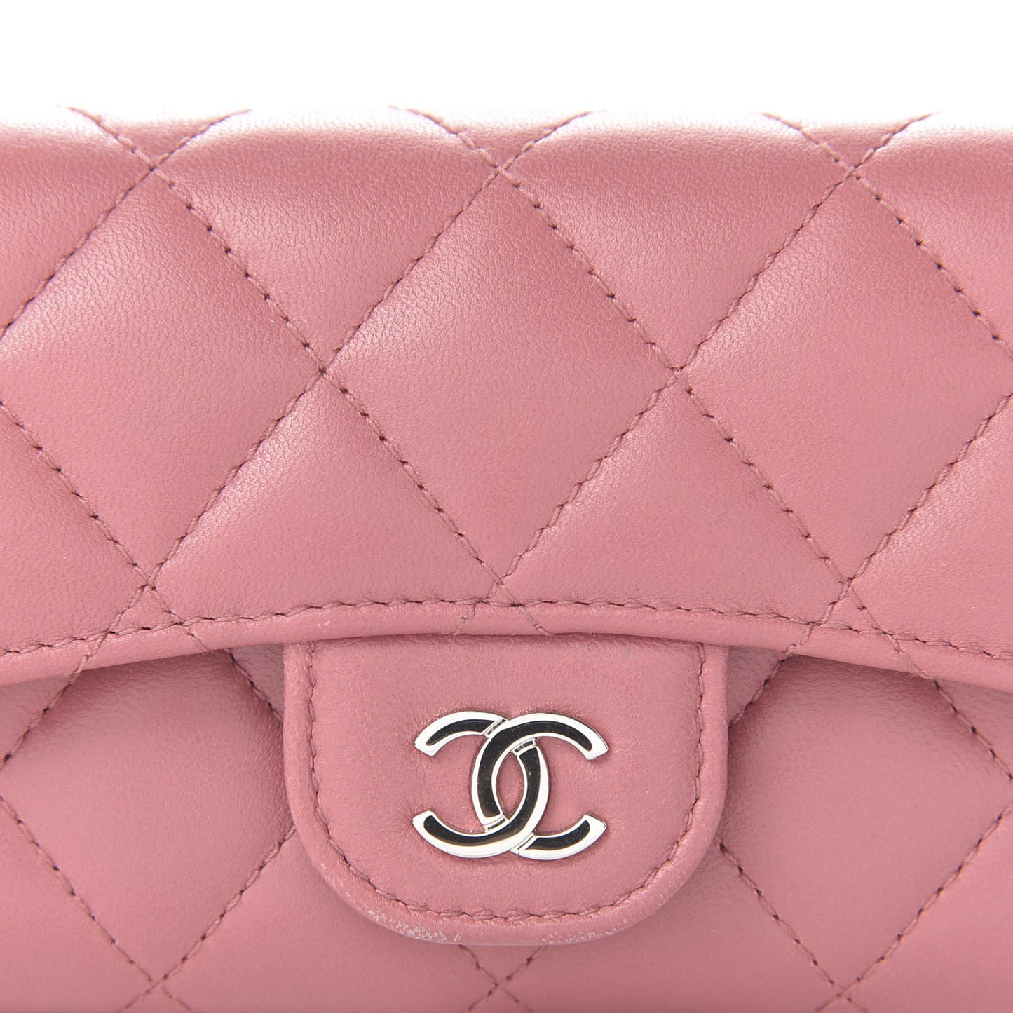 Lambskin Quilted Flap Card Holder Wallet Pink