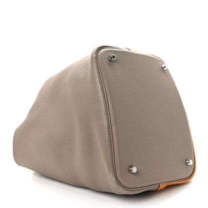 Hermes Taurillon Clemence Casaque Picotin Lock 22 MM Moutarde Gris Tourterelle 4 of 12