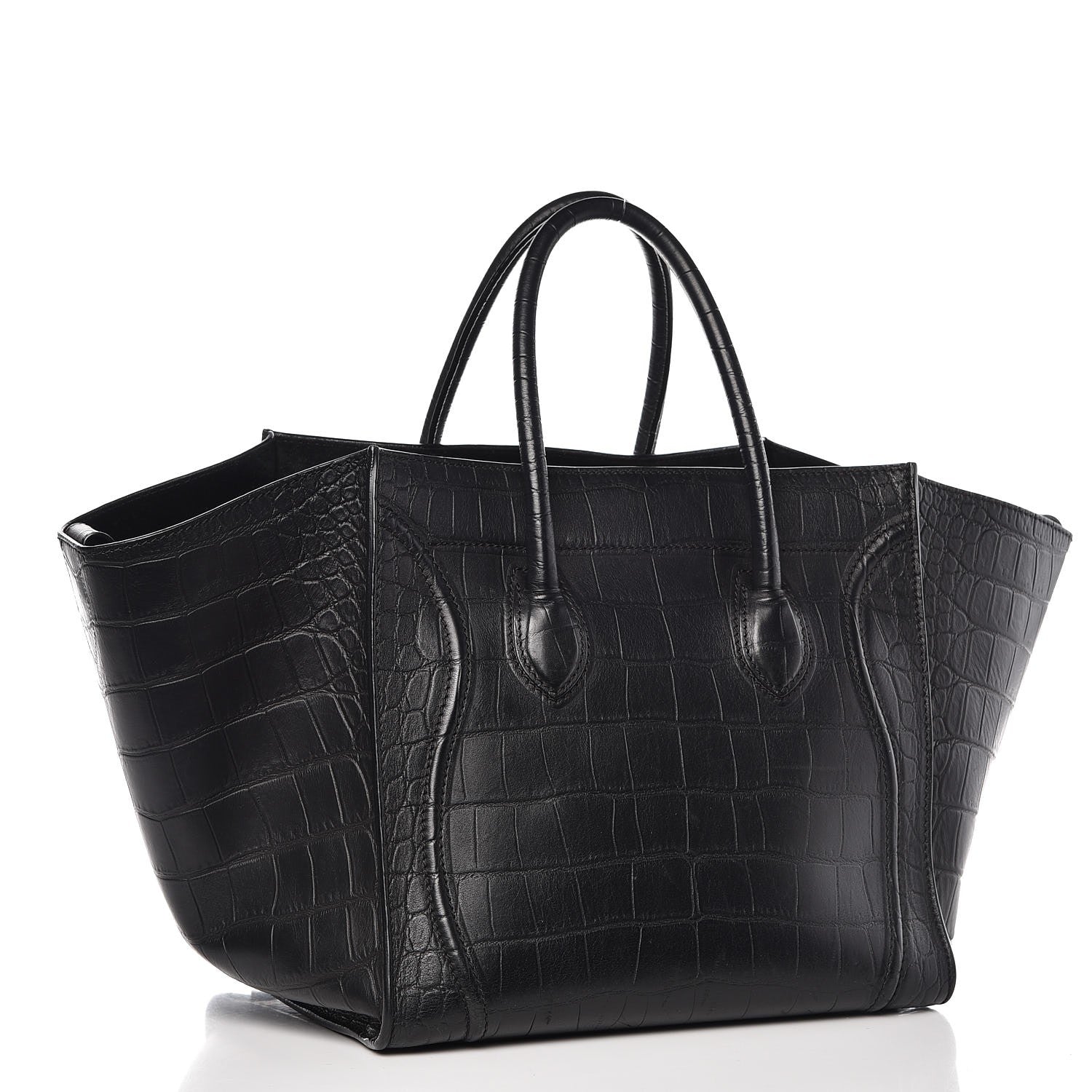 Celine Crocodile Embossed Calfskin Medium Phantom Luggage Black 3 of 11