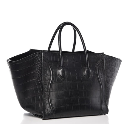 Celine Crocodile Embossed Calfskin Medium Phantom Luggage Black 3 of 11