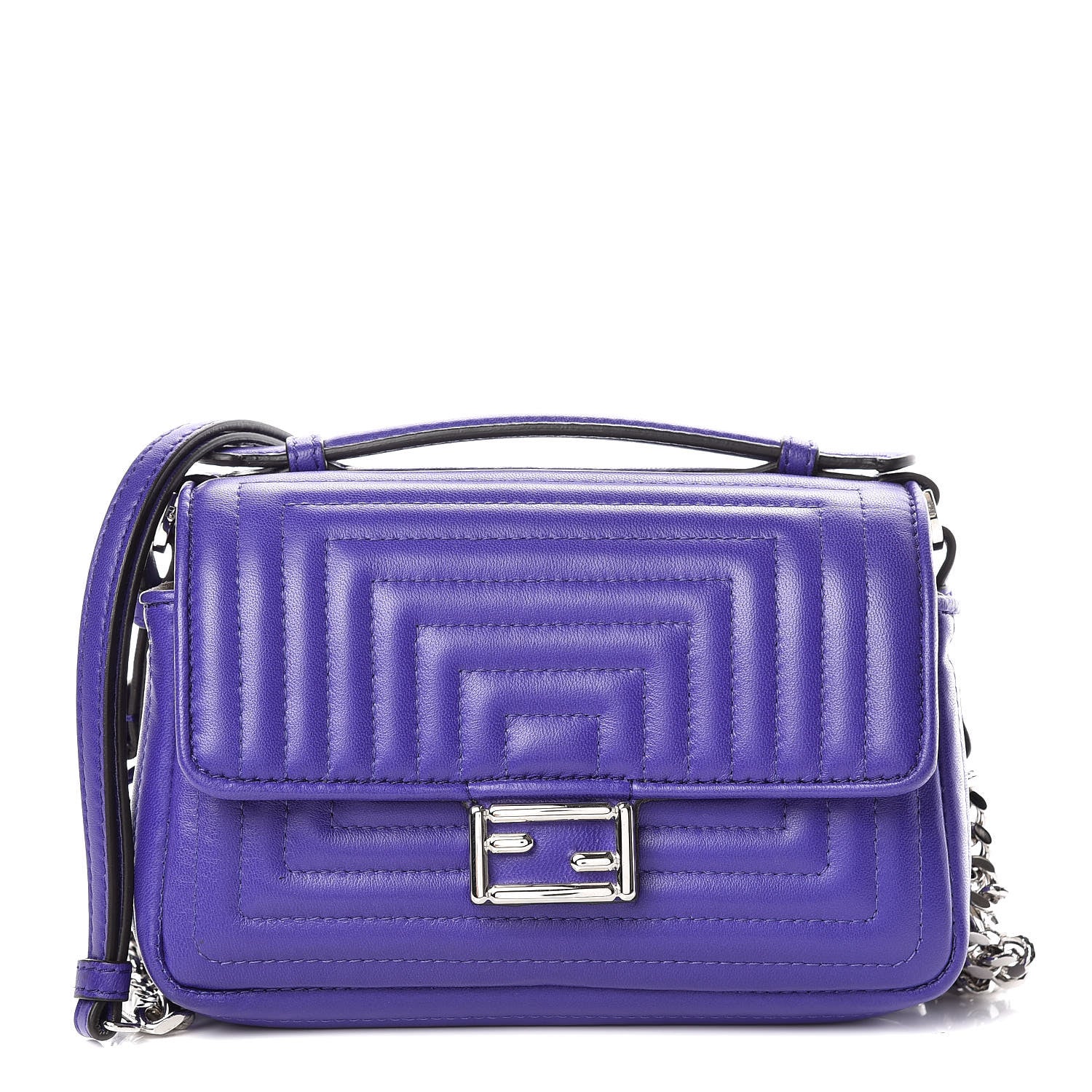 Fendi Shiny Nappa Trapuntata Micro Double Baguette Purple 1 of 10