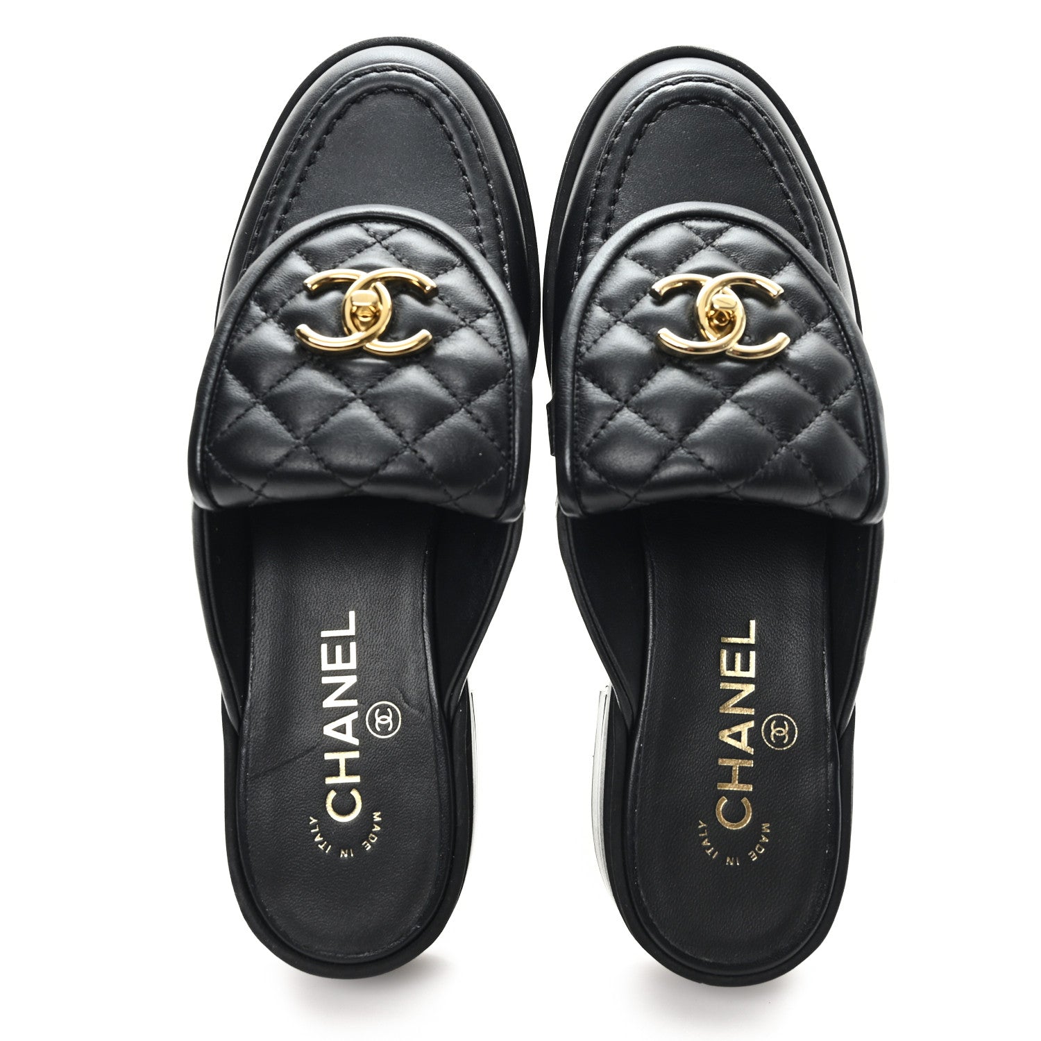 Chanel Lambskin Quilted CC Turnlock Mules 37.5 Black 1812063