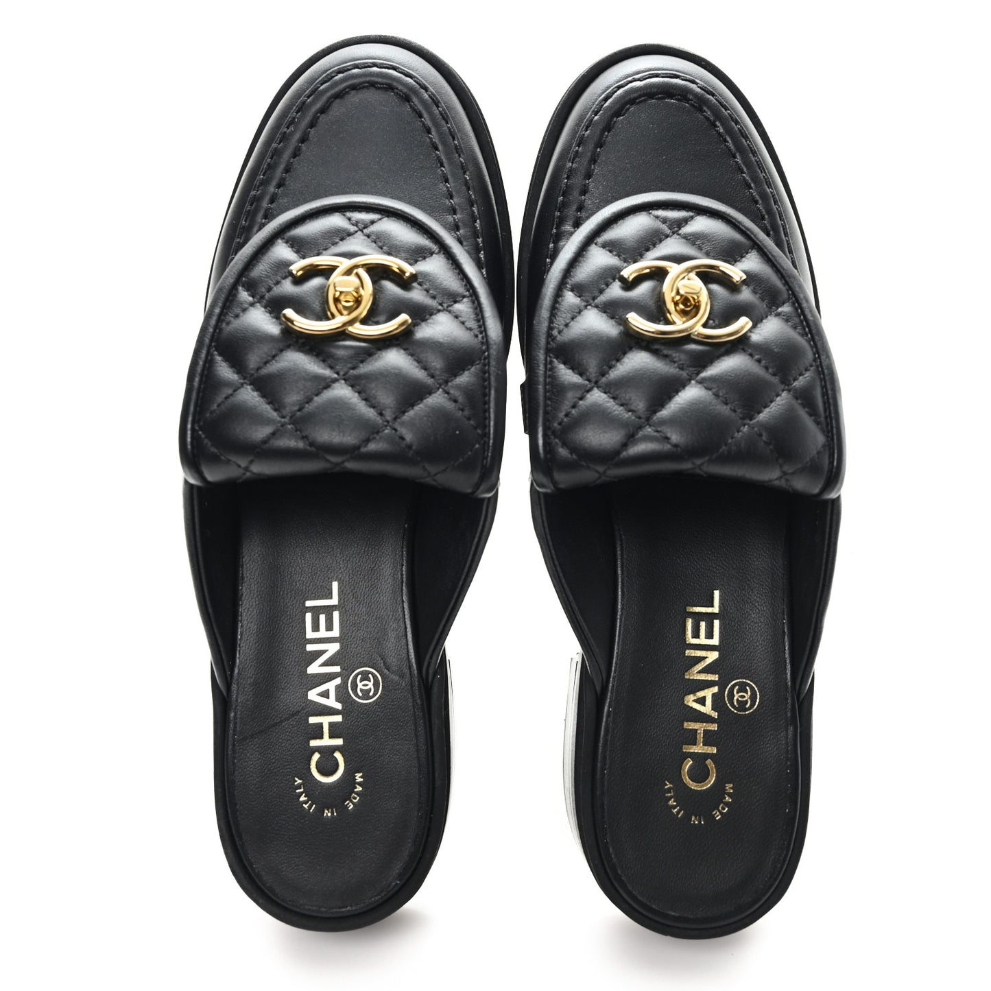 Lambskin Quilted CC Turnlock Mules 37.5 Black