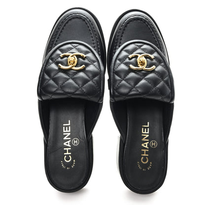 Chanel Lambskin Quilted CC Turnlock Mules 37.5 Black 2 of 9