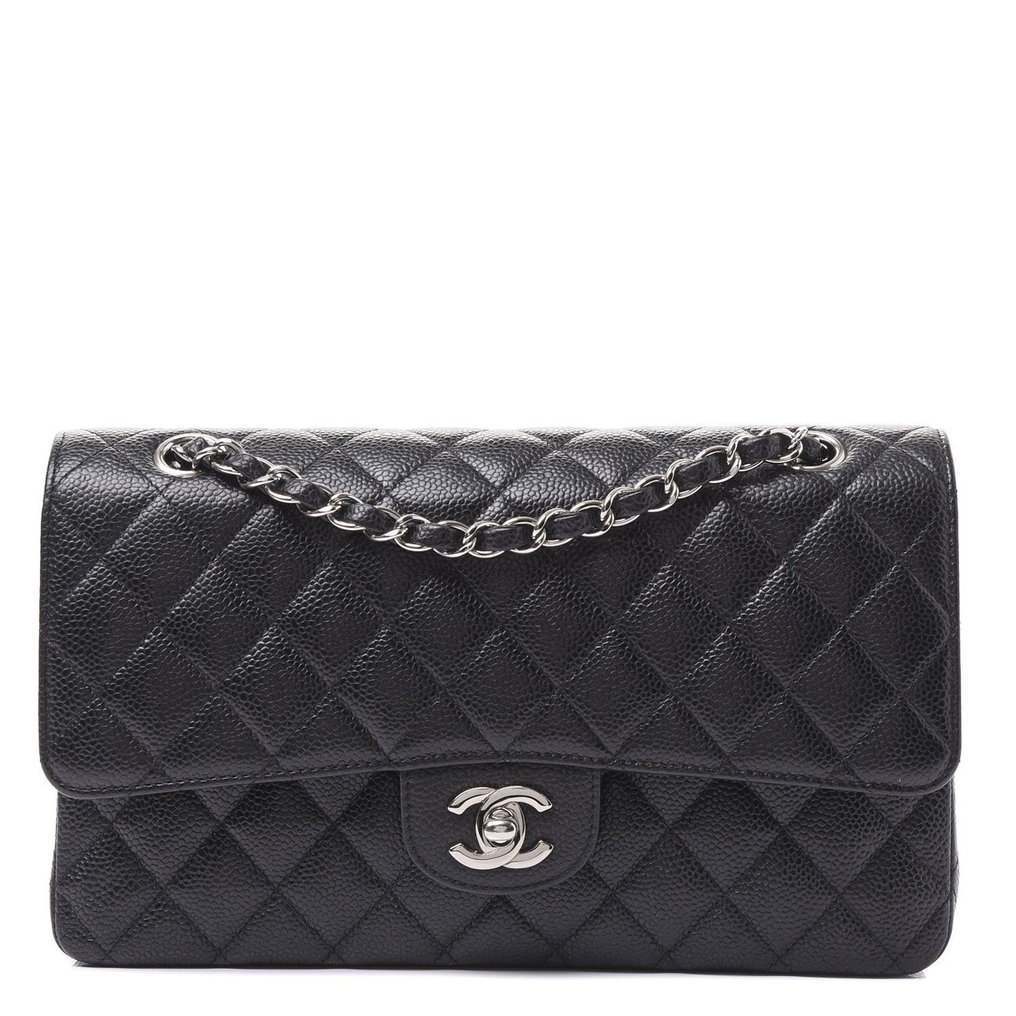 Caviar Quilted Medium Double Flap Black