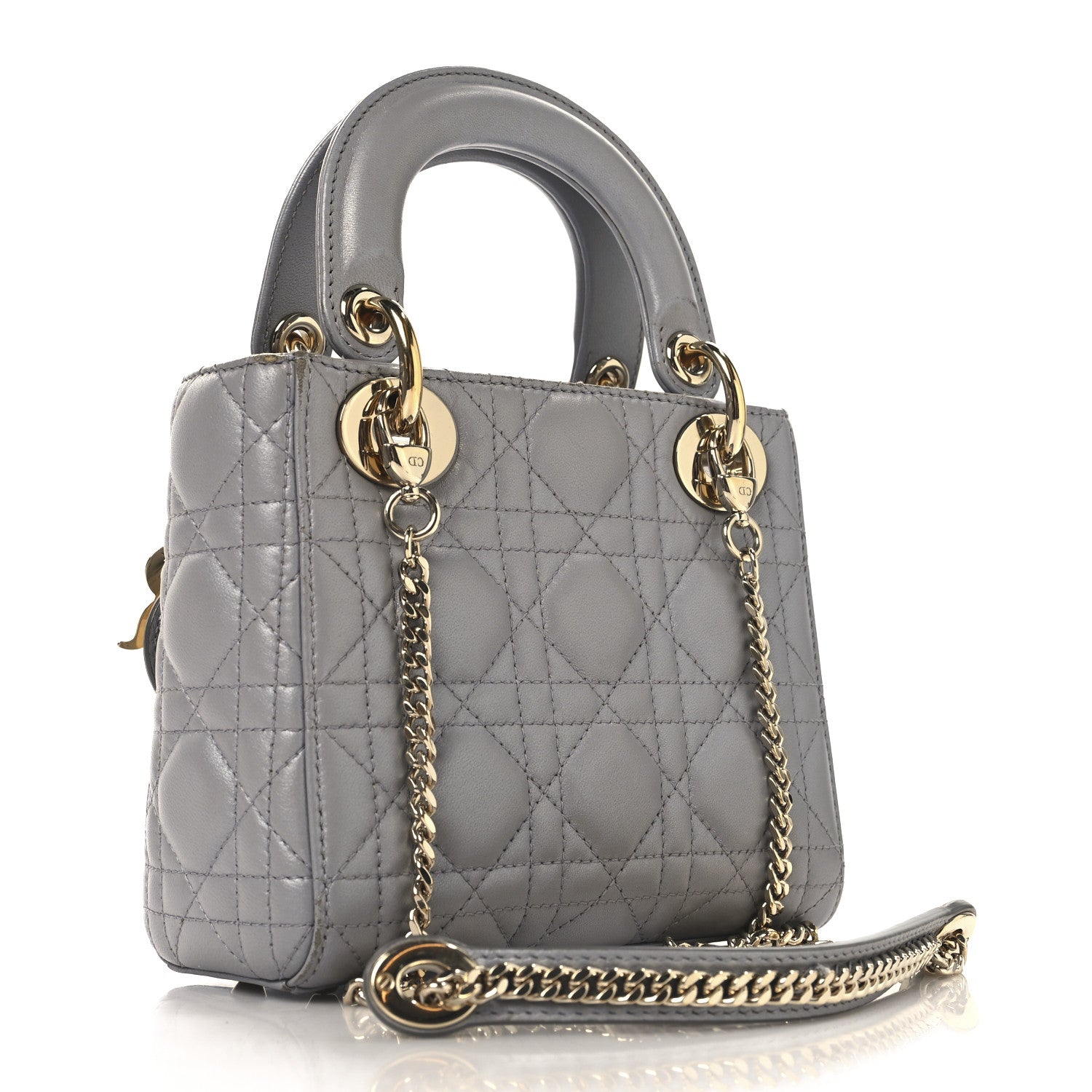 Christian Dior Metallic Lambskin Cannage Mini Lady Dior Grey 3 of 14