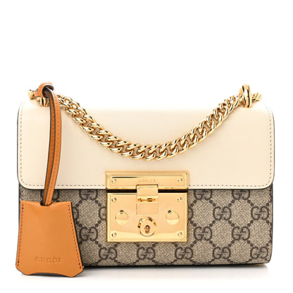 Gucci GG Supreme Monogram Calfskin Small Padlock Shoulder Bag Beige Mystic White Sun Oil 1 of 13