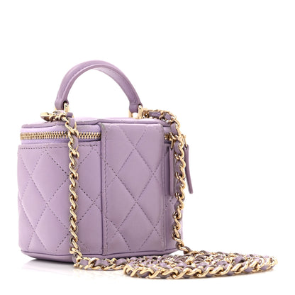 Chanel Lambskin Quilted Top Handle Mini Vanity Case With Chain Light Purple 3 of 11