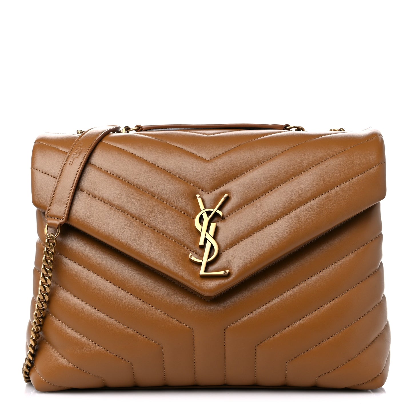 Calfskin Y Quilted Monogram Medium Loulou Chain Satchel Dark Natural