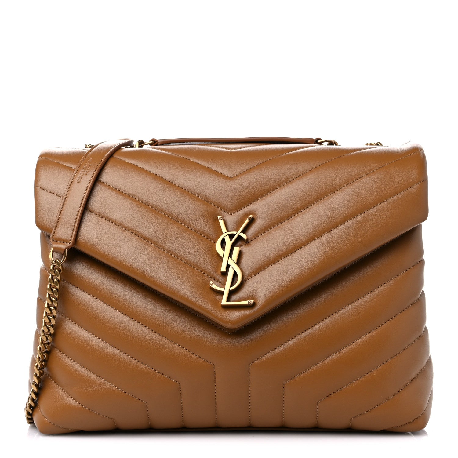 Saint Laurent Calfskin Y Quilted Monogram Medium Loulou Chain Satchel Dark Natural 1 of 10
