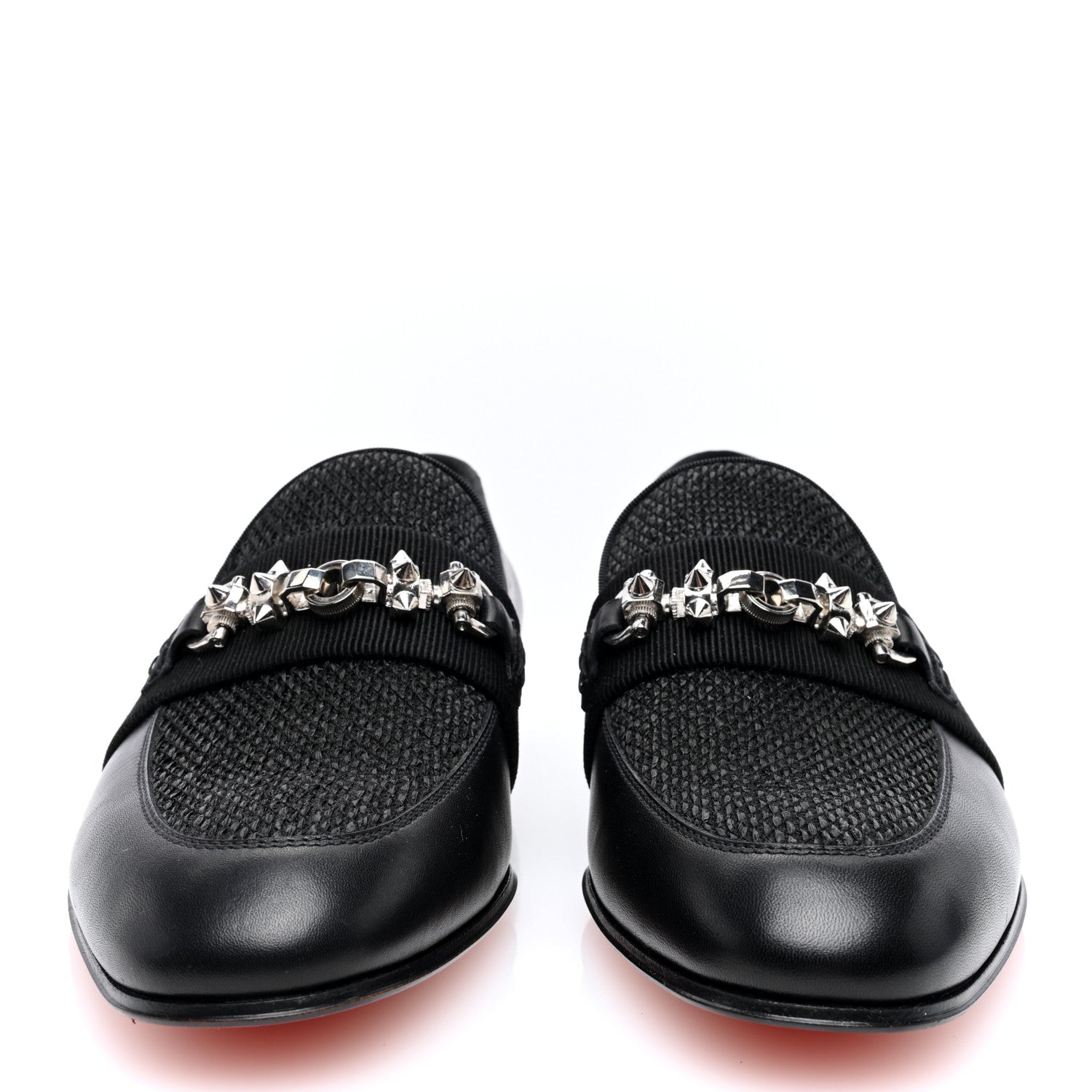 Christian Louboutin Calfskin Mens Penny Flat Loafers 7 Silver Black 3 of 8