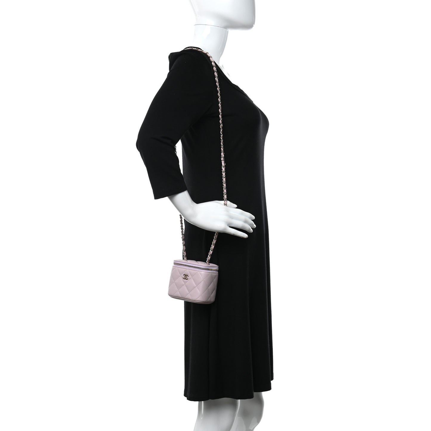 Caviar Quilted Mini Vanity Case With Chain Light Pink