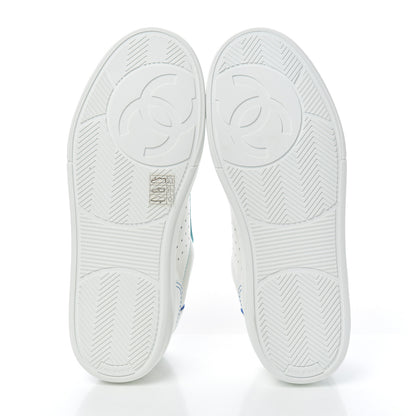 Chanel Calfskin Womens Logo Sneakers 37 White Blue 5 of 9