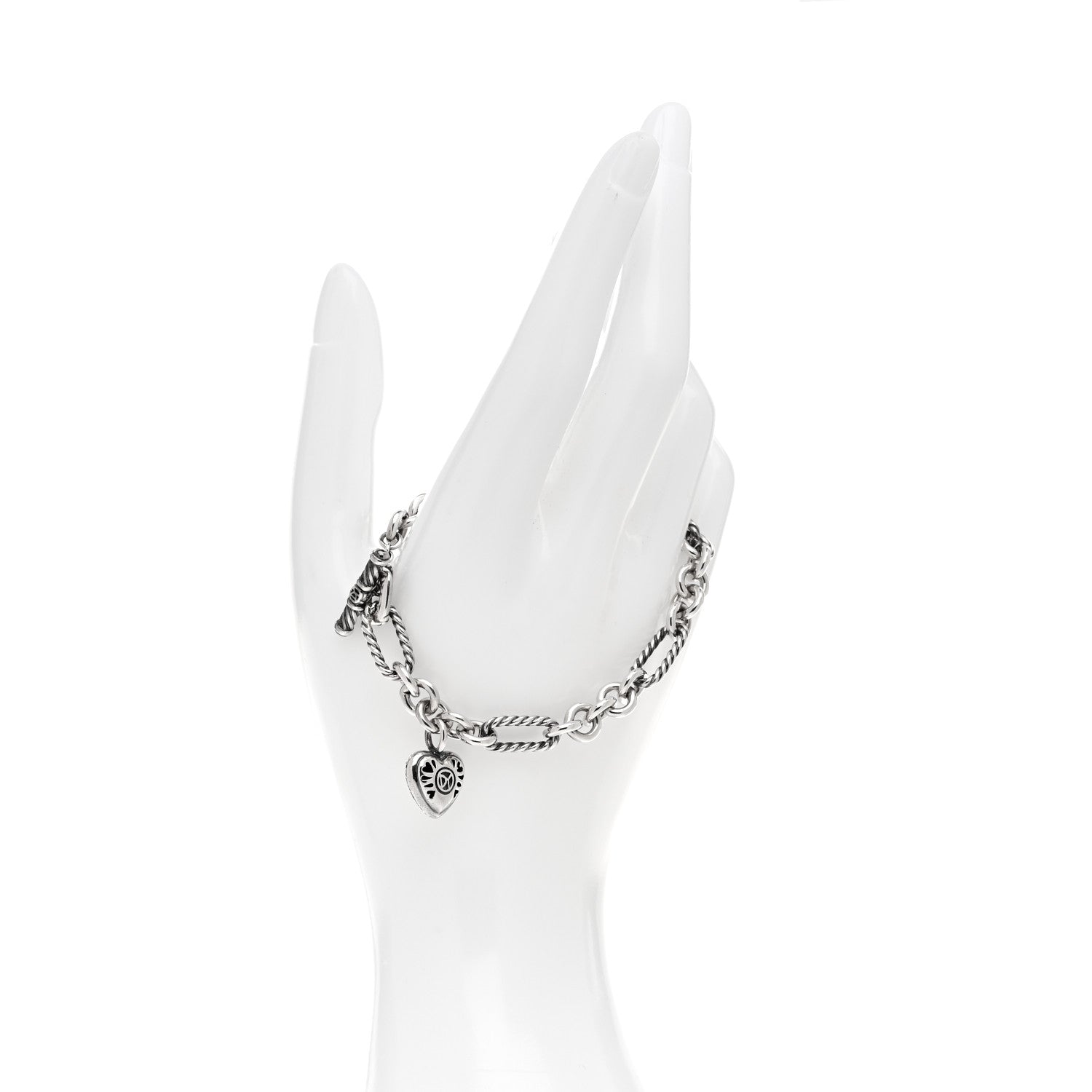 David Yurman Sterling Silver Diamond Cable Heart Charm Bracelet 2 of 4