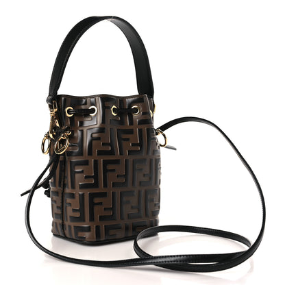 Fendi Vitello Liberty F is Fendi Bi-Color FF 1974 Embossed Mini Mon Tresor Bucket Bag Maya Black 3 of 9