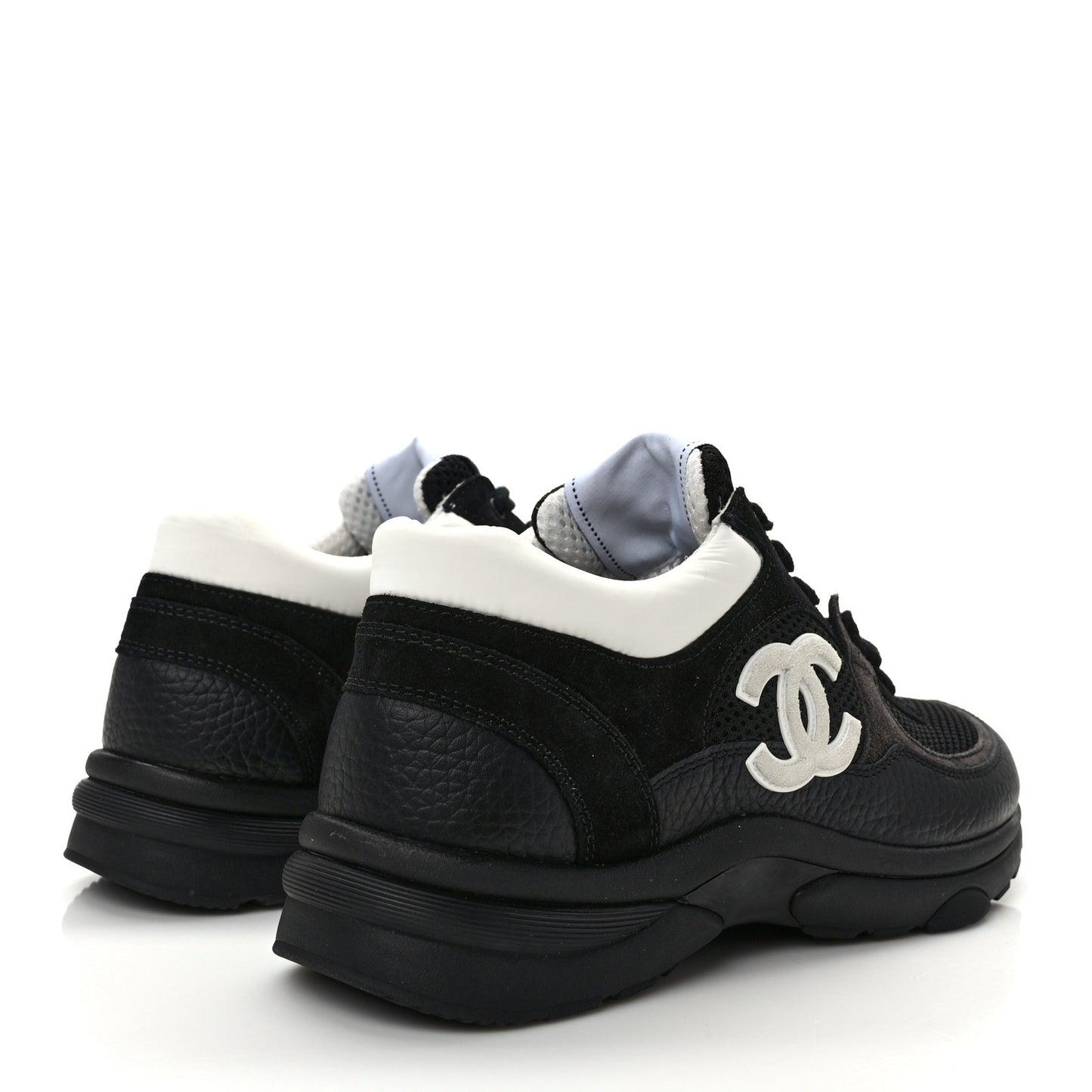 Mesh Suede Grained Calfskin Womens CC Sneakers 39 Black White