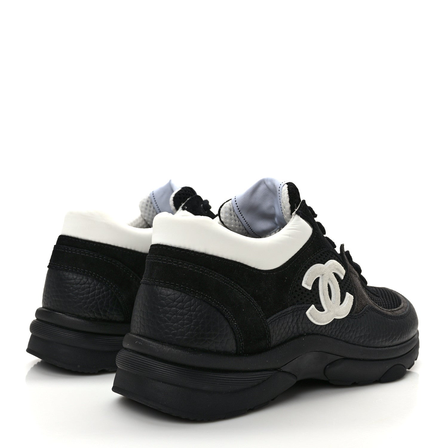 Chanel Mesh Suede Grained Calfskin Womens CC Sneakers 39 Black White 4 of 9