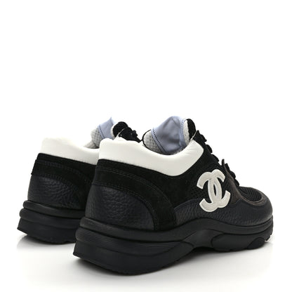 Chanel Mesh Suede Grained Calfskin Womens CC Sneakers 39 Black White 4 of 9