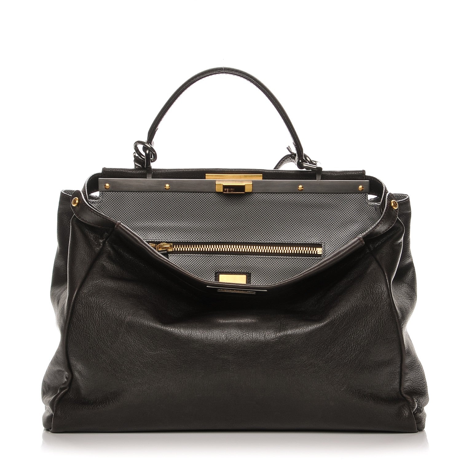 Fendi Goatskin Large Peekaboo Iconic Satchel Moro Grigio 1 of 7